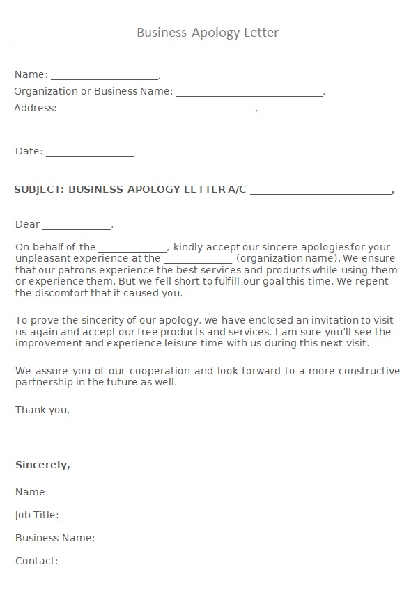 Business Apology Letter Template