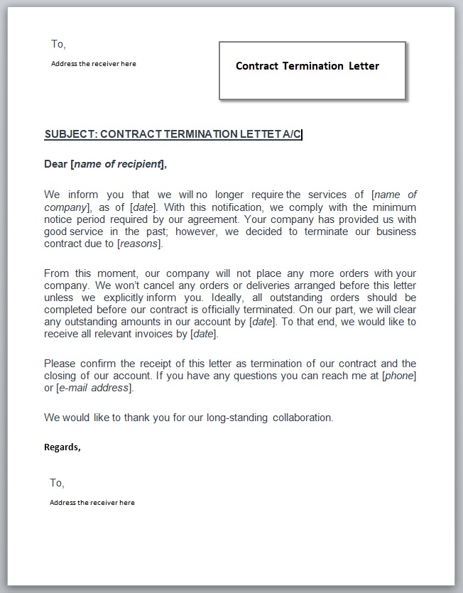 Contract Termination letter Template