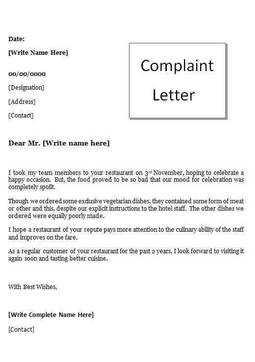 Complaint Letter Example
