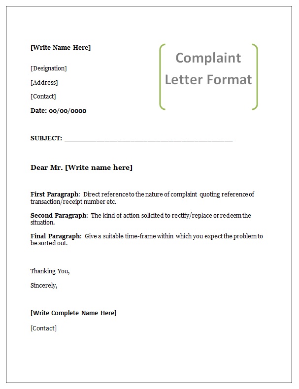 Complaint Letter Format