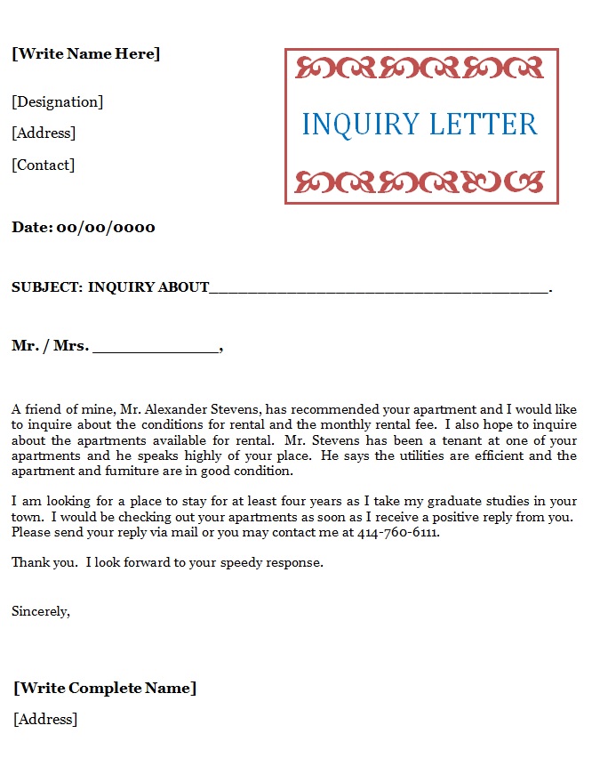 Inquiry Letter Format