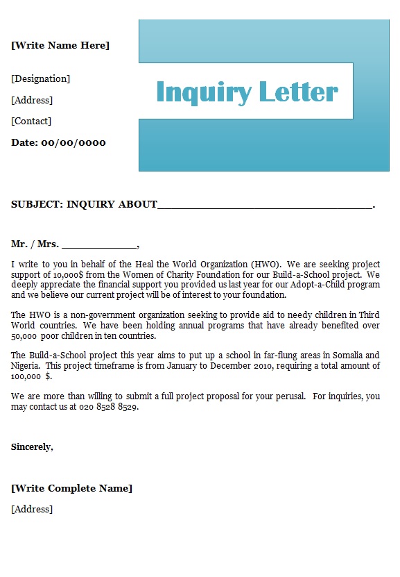 Inquiry Letter Sample