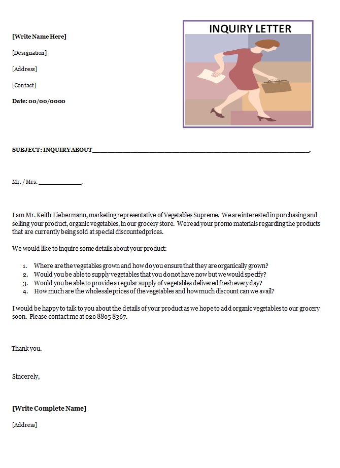 Inquiry Letter Template