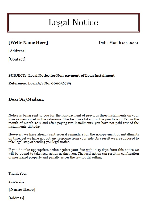 Legal Notice Letter Template