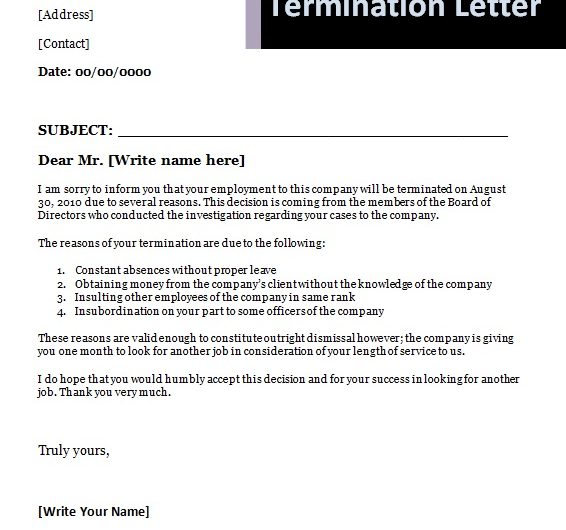 Termination Letter Template