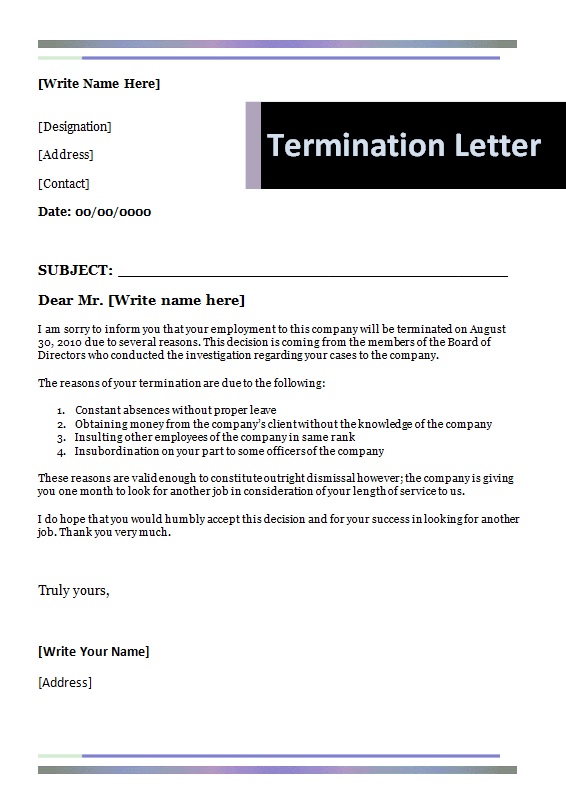 Termination Letter Example