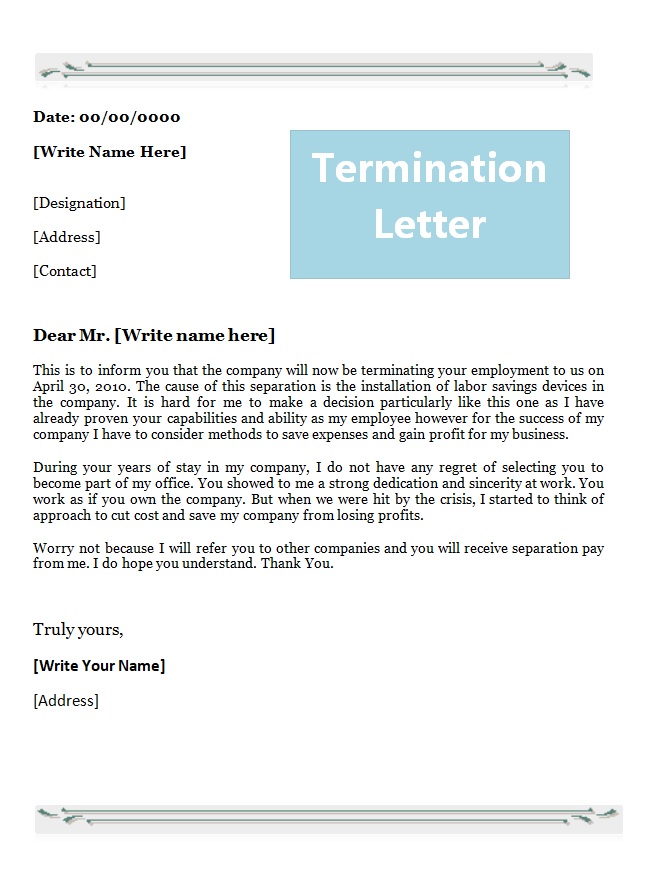 Termination Letter Format