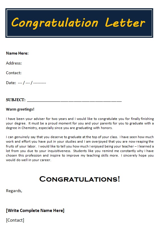 Congratulation Letter Sample