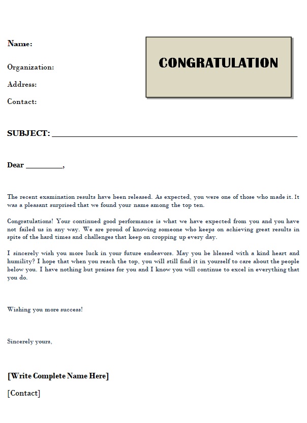 Congratulation Letter Template