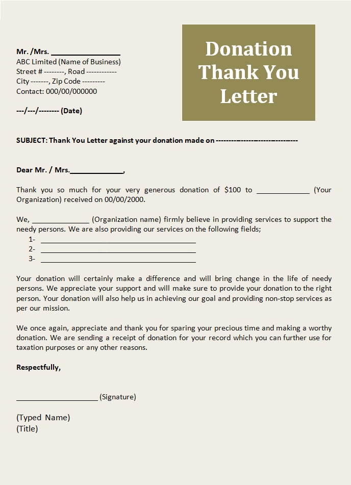 Donation Thank You Letter Template