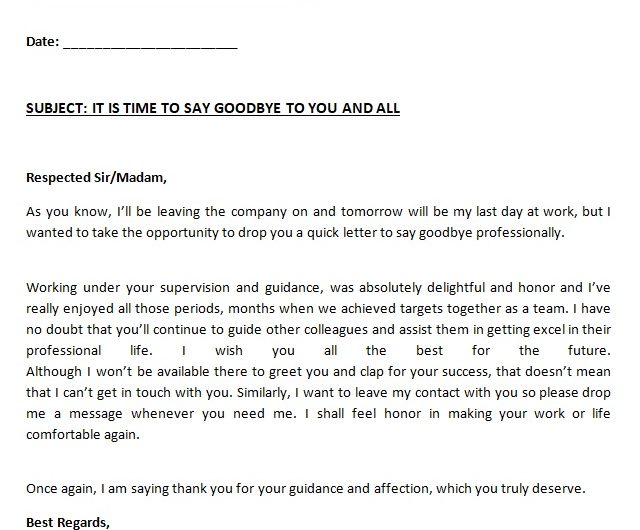 Employee Goodbye Letter Template