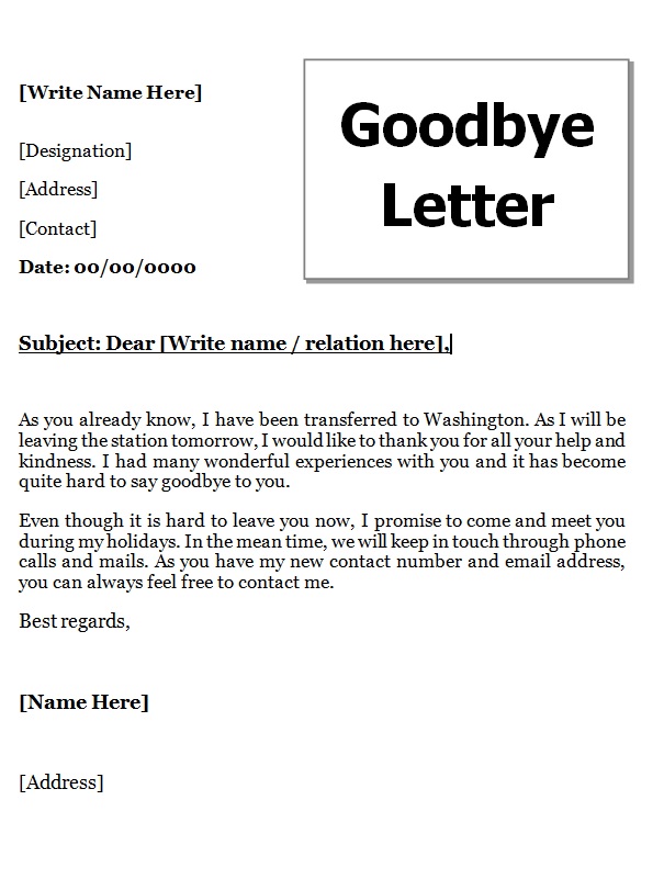 Goodbye Letter Template