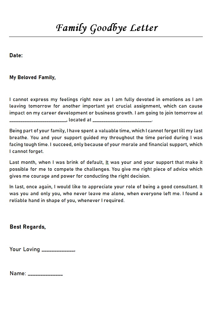 Family Goodbye Letter Template