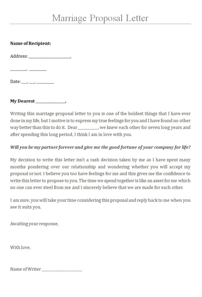 Marriage Proposal Letter Template