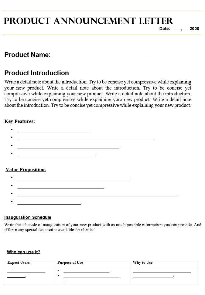Product Announcement Letter Template