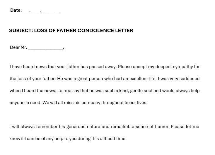 Loss Condolence Letter Template