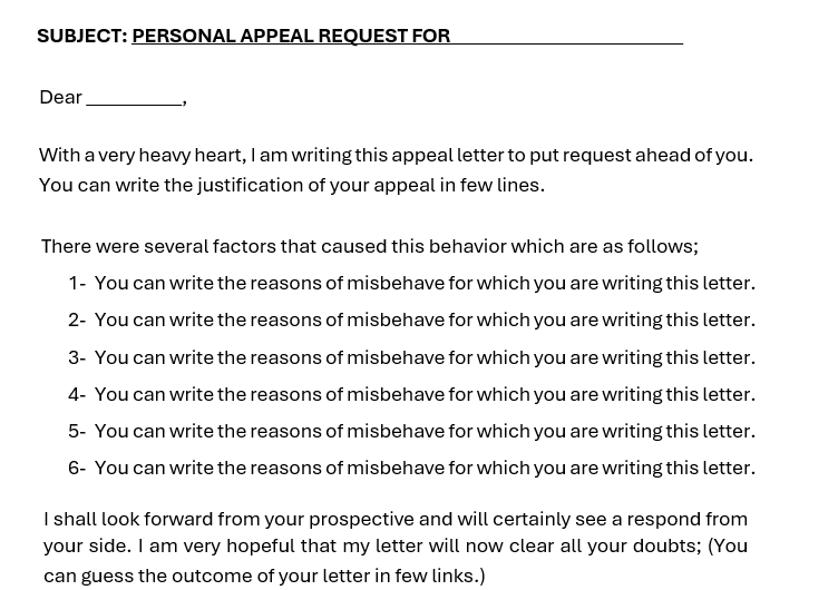 Personal Appeal Letter Template