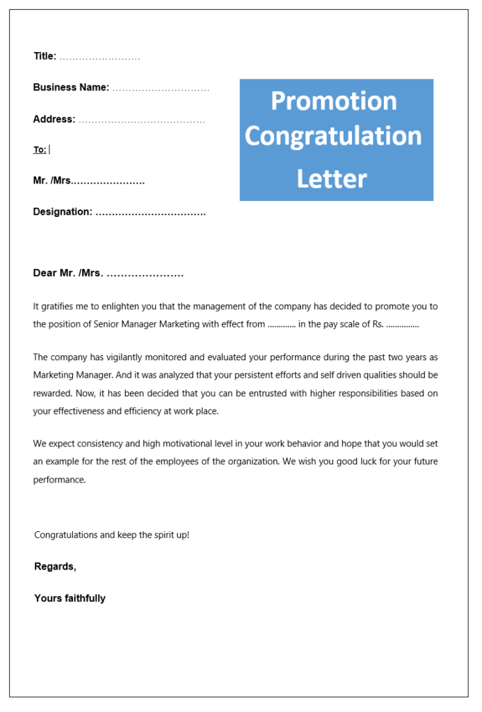 Promotion Congratulation Letter Template