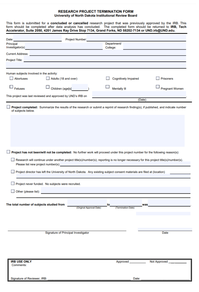 Project Termination Form