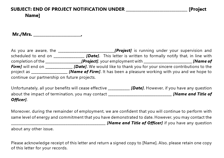Project Termination Letter Template